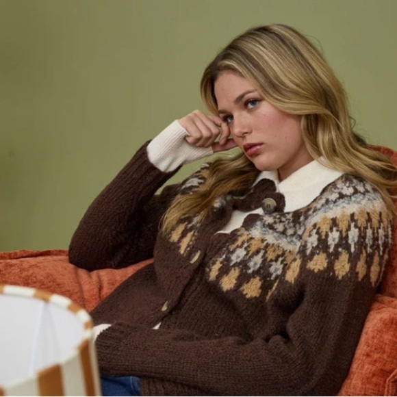 FAIR ISLE PATTERN LONG SLEEVE KNIT CARDIGAN - Picture 7 of 7